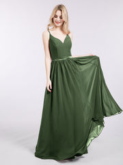 Simple Chiffon Dress with Spaghetti Straps Olive Green