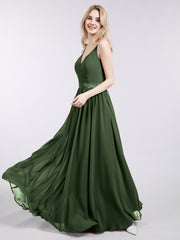 Simple Chiffon Dress with Spaghetti Straps Olive Green