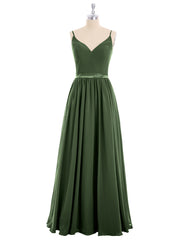 Simple Chiffon Dress with Spaghetti Straps Olive Green