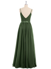 Simple Chiffon Dress with Spaghetti Straps Olive Green