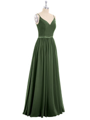 Simple Chiffon Dress with Spaghetti Straps Olive Green