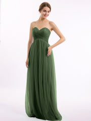Empire Long Tulle Gown with Sweetheart Neck Olive Green