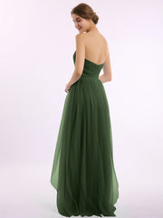 Empire Long Tulle Gown with Sweetheart Neck Olive Green