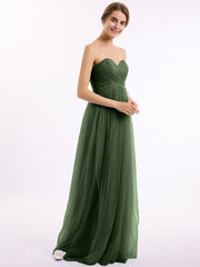 Empire Long Tulle Gown with Sweetheart Neck Olive Green