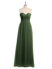 Empire Long Tulle Gown with Sweetheart Neck Olive Green