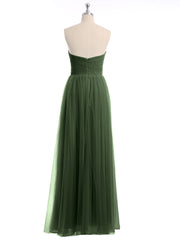Empire Long Tulle Gown with Sweetheart Neck Olive Green