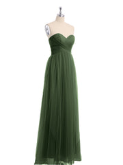 Empire Long Tulle Gown with Sweetheart Neck Olive Green