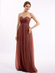 Empire Long Tulle Gown with Sweetheart Neck Terracotta