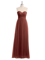 Empire Long Tulle Gown with Sweetheart Neck Terracotta