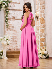Stunning A-line Halter Empire Floor Length Chiffon Bridesmaid Gowns Azalea