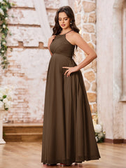 Stunning A-line Halter Empire Floor Length Chiffon Bridesmaid Gowns Brown
