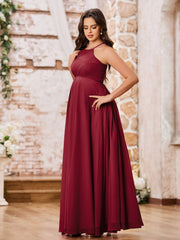 Stunning A-line Halter Empire Floor Length Chiffon Bridesmaid Gowns Burgundy