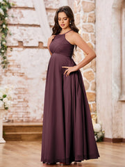 Stunning A-line Halter Empire Floor Length Chiffon Bridesmaid Gowns Cabernet