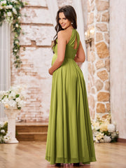 Stunning A-line Halter Empire Floor Length Chiffon Bridesmaid Gowns Clover