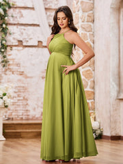 Stunning A-line Halter Empire Floor Length Chiffon Bridesmaid Gowns Clover