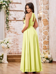 Stunning A-line Halter Empire Floor Length Chiffon Bridesmaid Gowns Daffodil