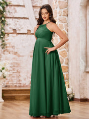 Stunning A-line Halter Empire Floor Length Chiffon Bridesmaid Gowns Dark Green