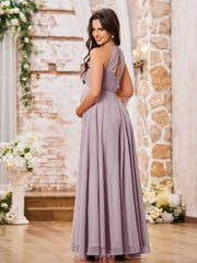 Stunning A-line Halter Empire Floor Length Chiffon Bridesmaid Gowns Dusk