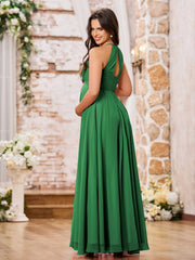 Stunning A-line Halter Empire Floor Length Chiffon Bridesmaid Gowns Emerald