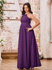 Stunning A-line Halter Empire Floor Length Chiffon Bridesmaid Gowns Grape