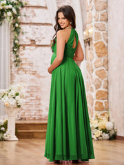Stunning A-line Halter Empire Floor Length Chiffon Bridesmaid Gowns Green
