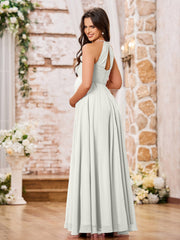 Stunning A-line Halter Empire Floor Length Chiffon Bridesmaid Gowns Ivory