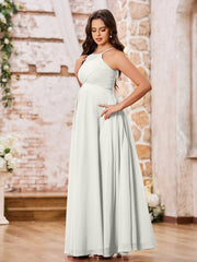 Stunning A-line Halter Empire Floor Length Chiffon Bridesmaid Gowns Ivory