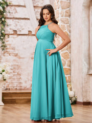 Stunning A-line Halter Empire Floor Length Chiffon Bridesmaid Gowns Jade