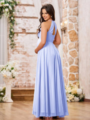 Stunning A-line Halter Empire Floor Length Chiffon Bridesmaid Gowns Lavender