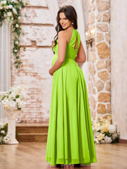 Stunning A-line Halter Empire Floor Length Chiffon Bridesmaid Gowns Lime Green