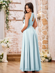 Stunning A-line Halter Empire Floor Length Chiffon Bridesmaid Gowns Mist
