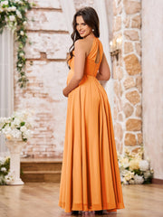 Stunning A-line Halter Empire Floor Length Chiffon Bridesmaid Gowns Orange