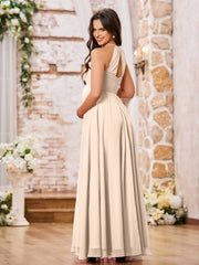 Stunning A-line Halter Empire Floor Length Chiffon Bridesmaid Gowns Peach