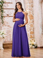 Stunning A-line Halter Empire Floor Length Chiffon Bridesmaid Gowns Regency