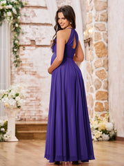 Stunning A-line Halter Empire Floor Length Chiffon Bridesmaid Gowns Regency