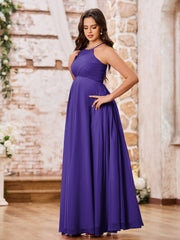 Stunning A-line Halter Empire Floor Length Chiffon Bridesmaid Gowns Regency