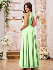 Stunning A-line Halter Empire Floor Length Chiffon Bridesmaid Gowns Sage