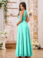 Stunning A-line Halter Empire Floor Length Chiffon Bridesmaid Gowns Spa