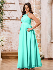 Stunning A-line Halter Empire Floor Length Chiffon Bridesmaid Gowns Spa