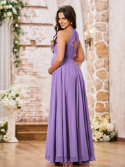 Stunning A-line Halter Empire Floor Length Chiffon Bridesmaid Gowns Tahiti