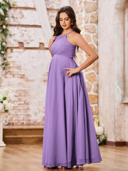 Stunning A-line Halter Empire Floor Length Chiffon Bridesmaid Gowns Tahiti