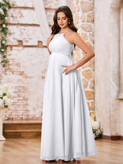 Stunning A-line Halter Empire Floor Length Chiffon Bridesmaid Gowns White