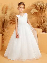 Lace and Tulle Flower Girl Ball Gown Dress with Beaded