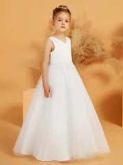 Lace and Tulle Flower Girl Ball Gown Dress with Beaded