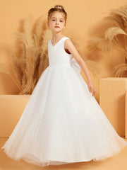 Lace and Tulle Flower Girl Ball Gown Dress with Beaded