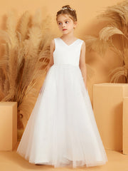 Lace and Tulle Flower Girl Ball Gown Dress with Beaded