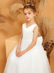 Lace and Tulle Flower Girl Ball Gown Dress with Beaded