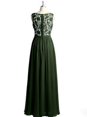Lace and Chiffon Full Length Dress with V-neck Olive Green