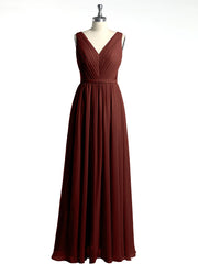 Lace and Chiffon Full Length Dress with V-neck Terracotta