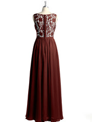 Lace and Chiffon Full Length Dress with V-neck Terracotta